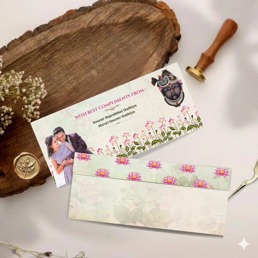 Personalized Sagun Cover with Photo, Shreenathji & Flower Theme