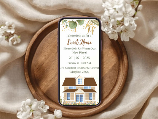 Elegant Floral Housewarming Card – Sophisticated New Home Invitation – Printable Template