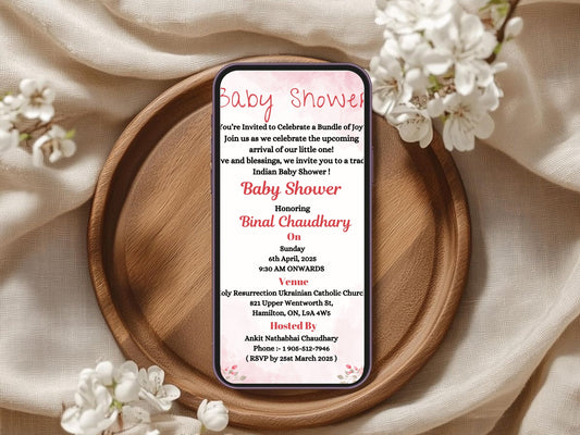 Floral Simple Baby Shower Invitation – Minimal Elegant Baby Shower Card – Printable Template