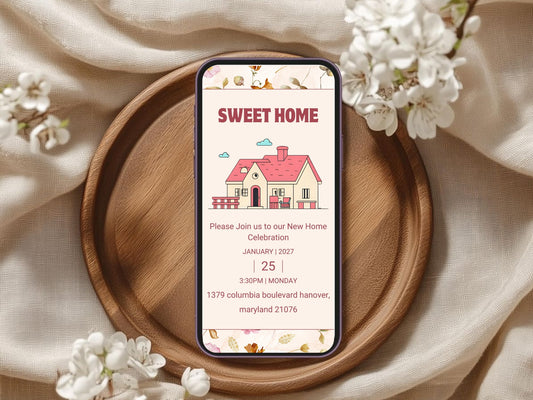 Cute Floral Housewarming Card – Sweet New Home Invitation – Printable Template