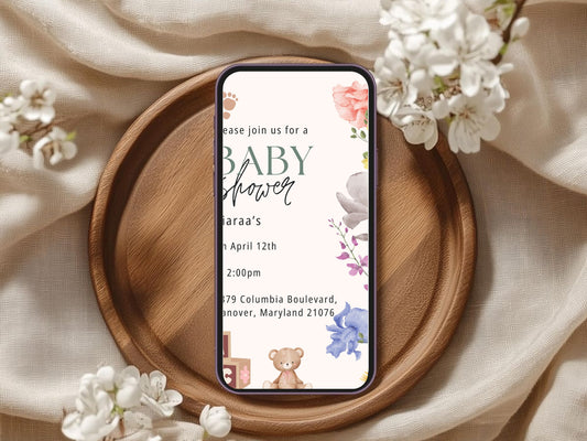 Cute & Minimal Floral Baby Shower Invitation Template | Editable Elegant Baby Shower Invite | Instant Download Printable Card