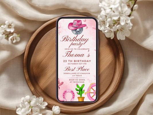 Pink Birthday Party Theme Invitation Card β Cute & Elegant Celebration Invite