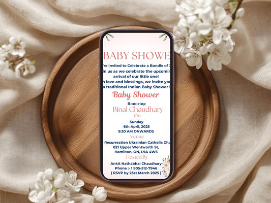 Simple Floral Baby Shower Invitation – Minimal Elegant Baby Shower Card – Printable Template