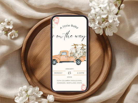 Floral Elegant Baby Shower Invitation Template | Editable Luxury Floral Invite | Instant Download Printable Card