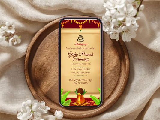 Royal Theme Vastu Pujan Card – Elegant Luxury Invitation