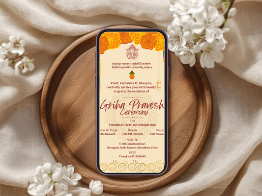 Simple Elegant Vastu Pujan Card – Minimal Invitation Design