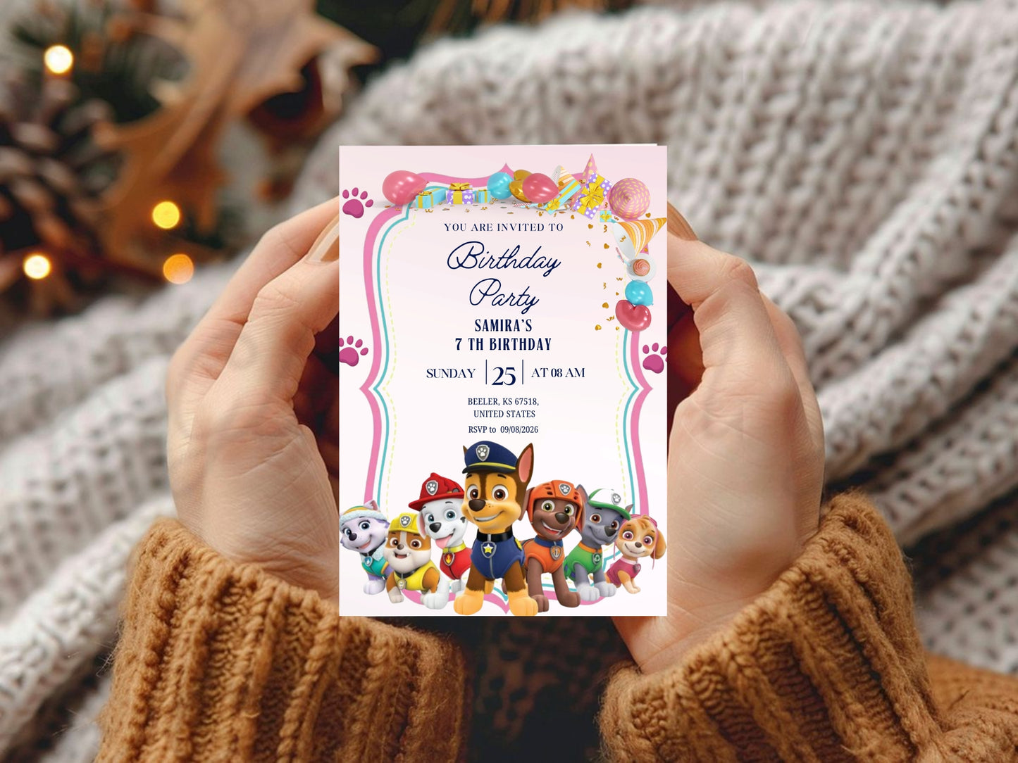 Cute Dog Theme Birthday Invitation Card - Digital Birthday Invitation