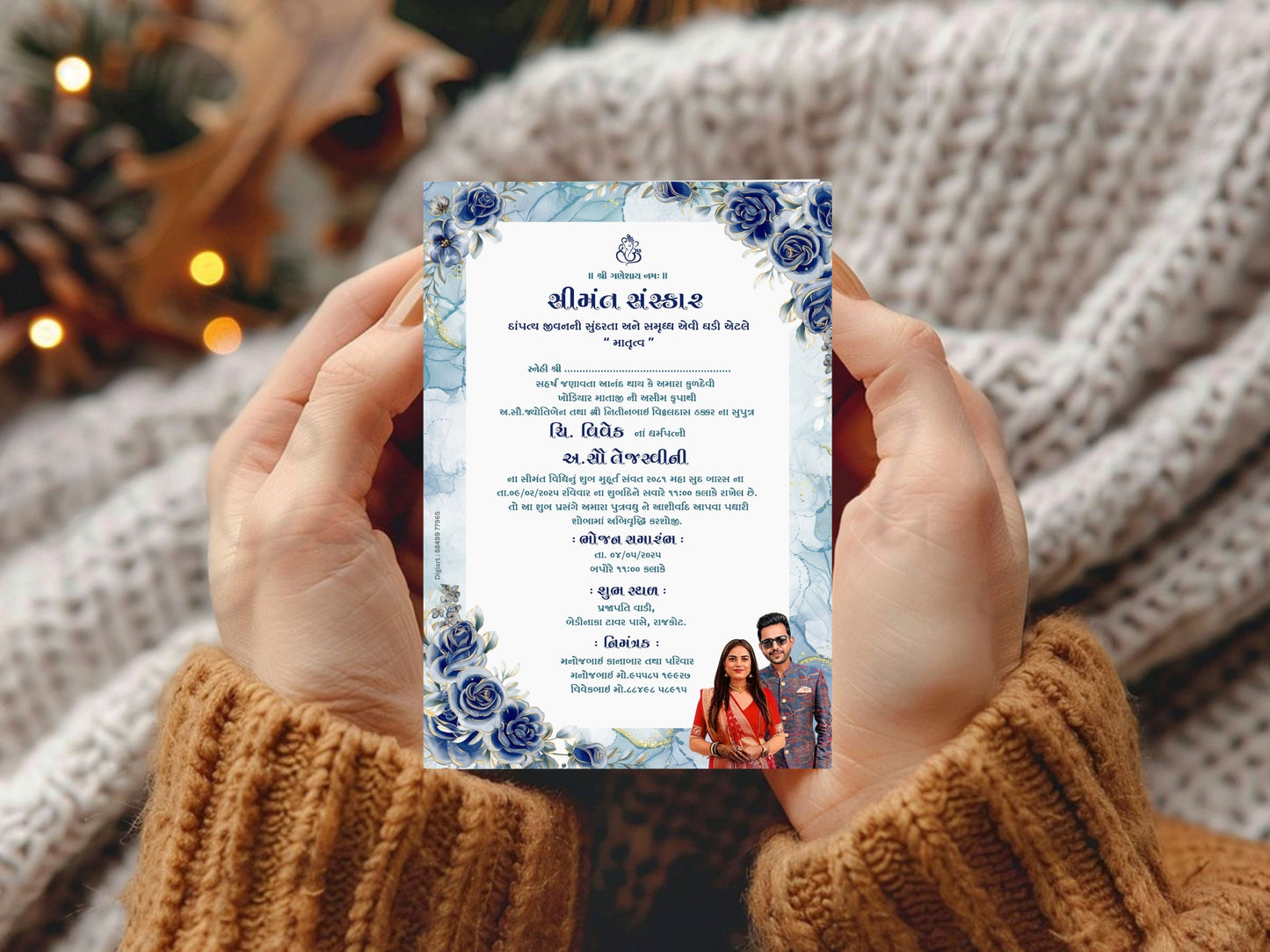 Cold Floral Baby Shower Invitation Card | Blue & Lavender Flower Baby Shower Invite | Editable Printable Digital Download