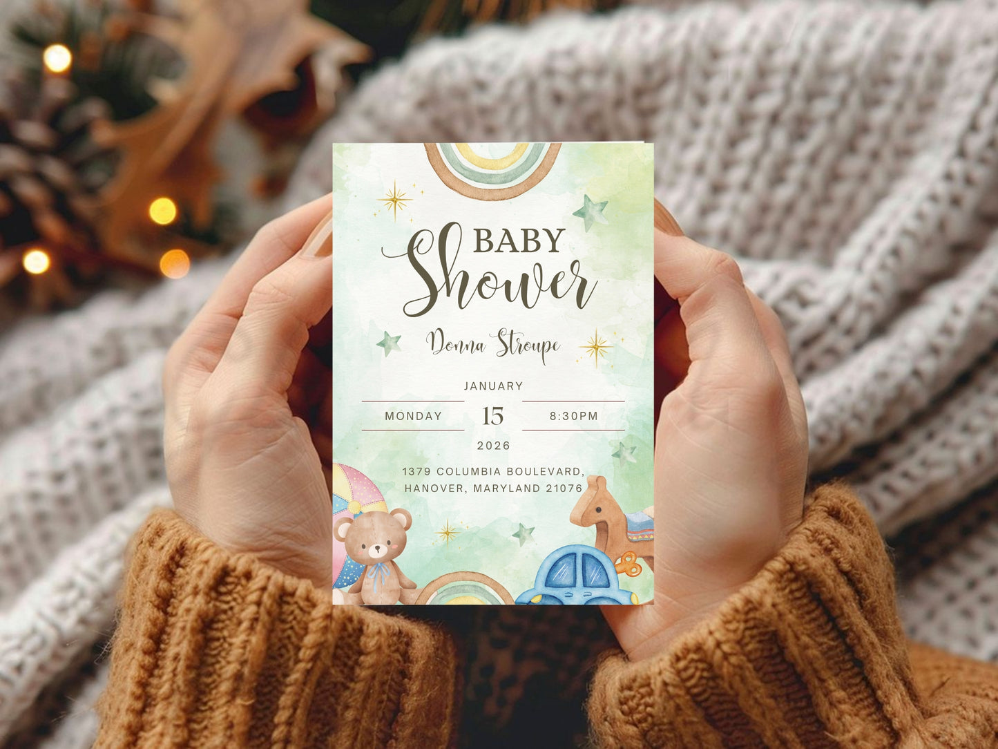 Watercolor Baby Shower Invitation Template | Elegant Editable Watercolor Invite | Instant Download Printable Card