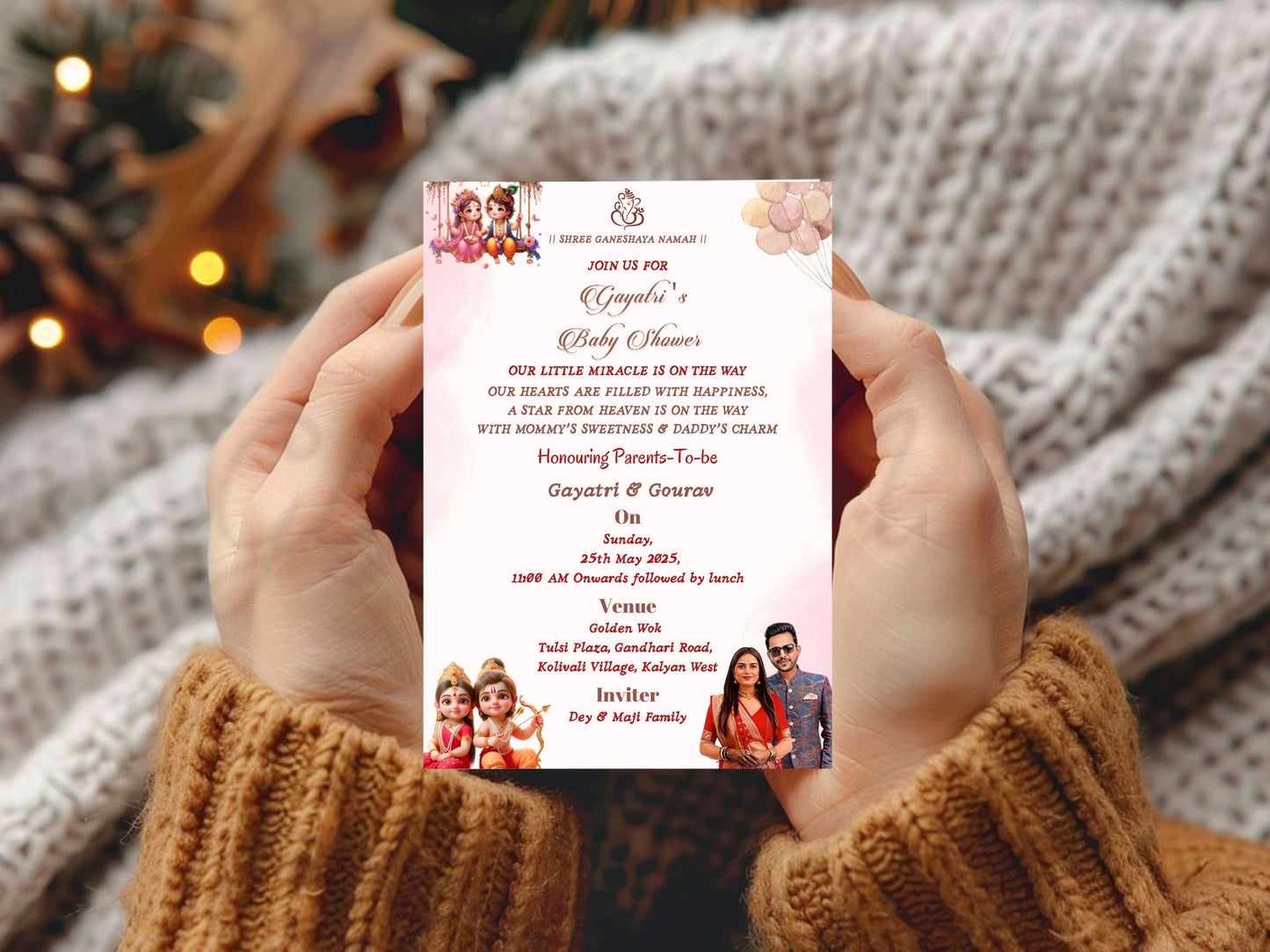 Cute Krishna Baby Shower Invitation – Adorable Lord Krishna Themed Baby Card – Printable Template