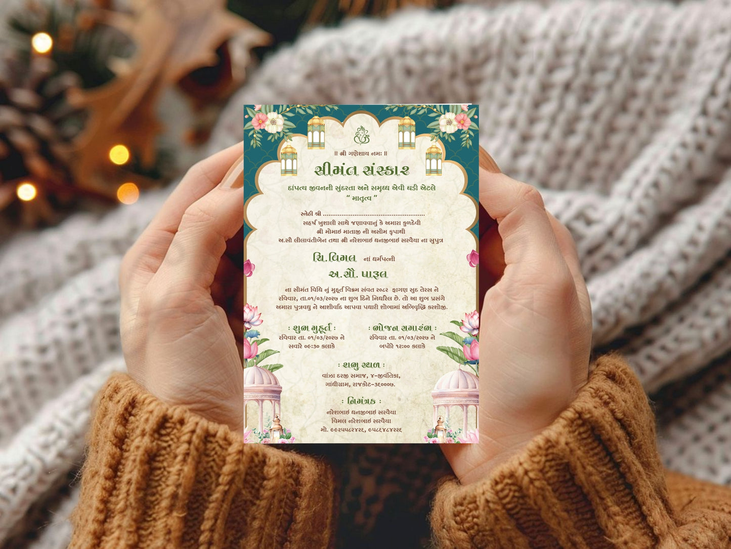 Royal Floral Baby Shower Card – Elegant Gold & Blush Baby Shower Greeting