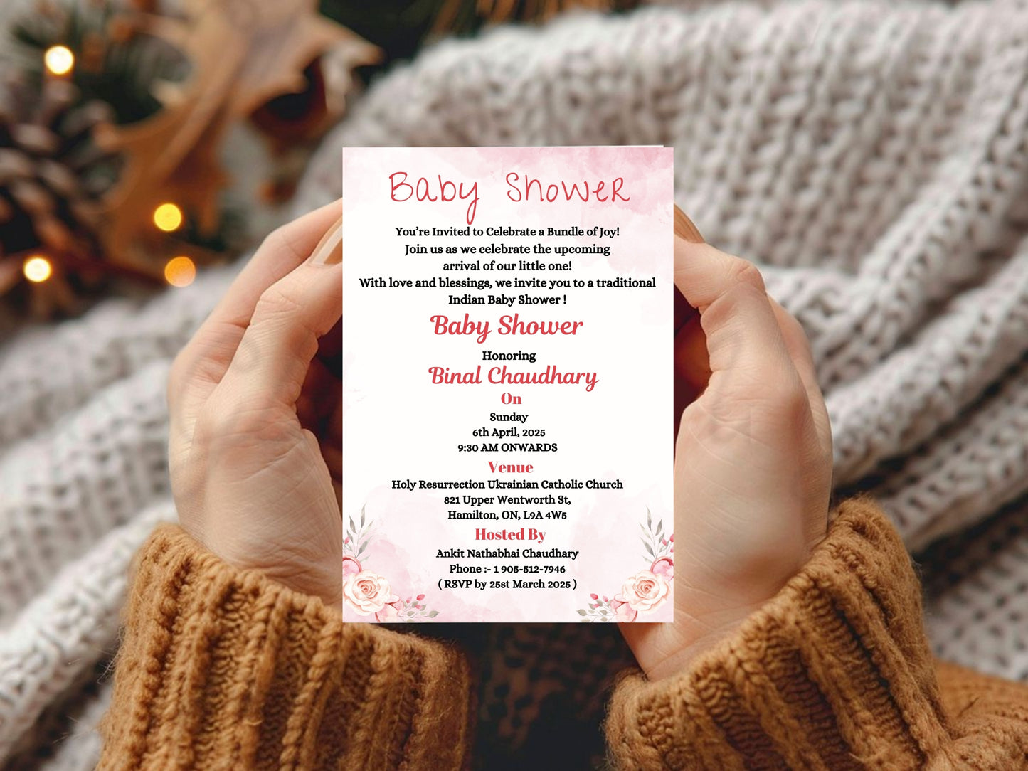 Floral Simple Baby Shower Invitation – Minimal Elegant Baby Shower Card – Printable Template