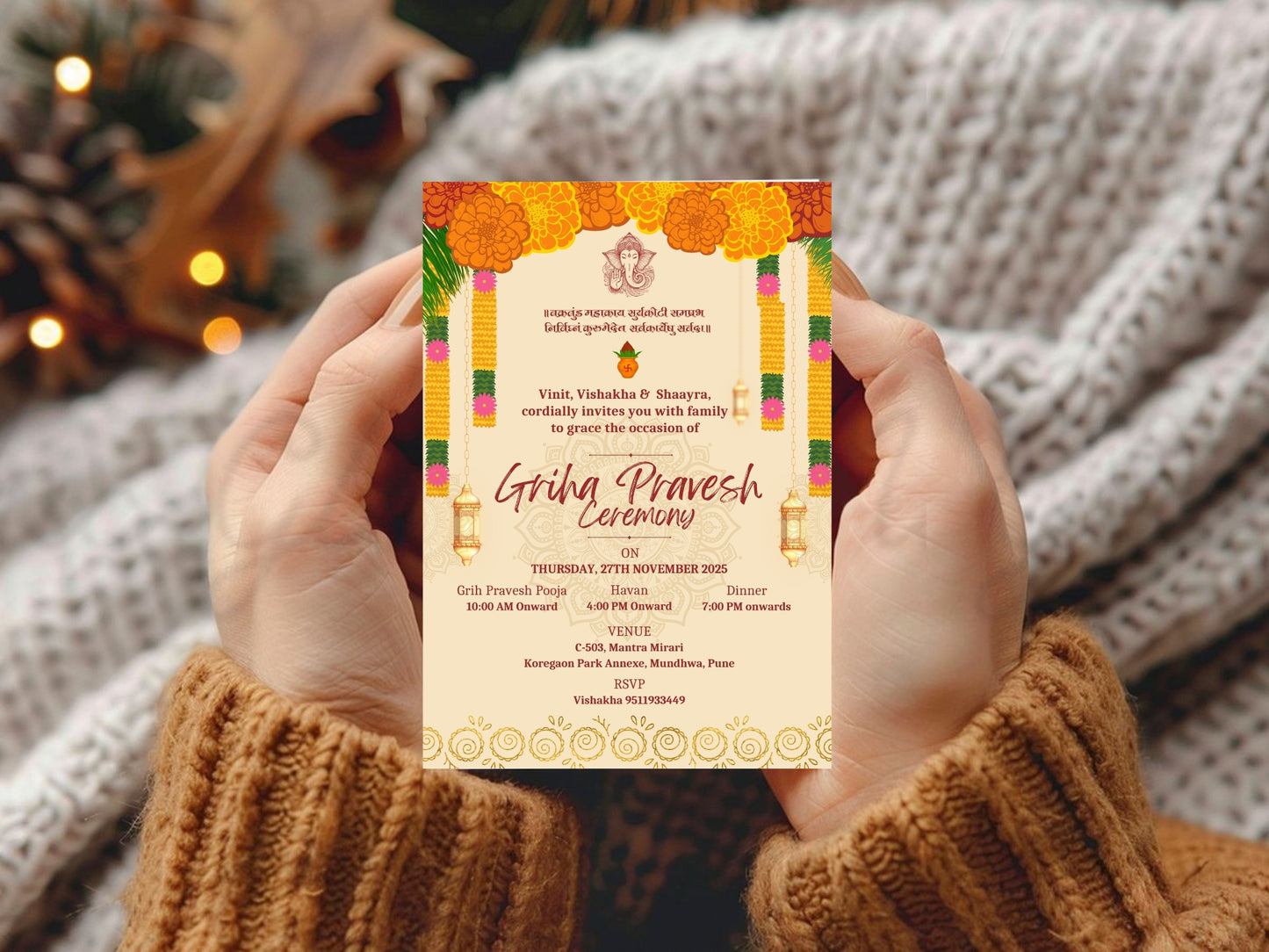 Simple Elegant Vastu Pujan Card – Minimal Invitation Design