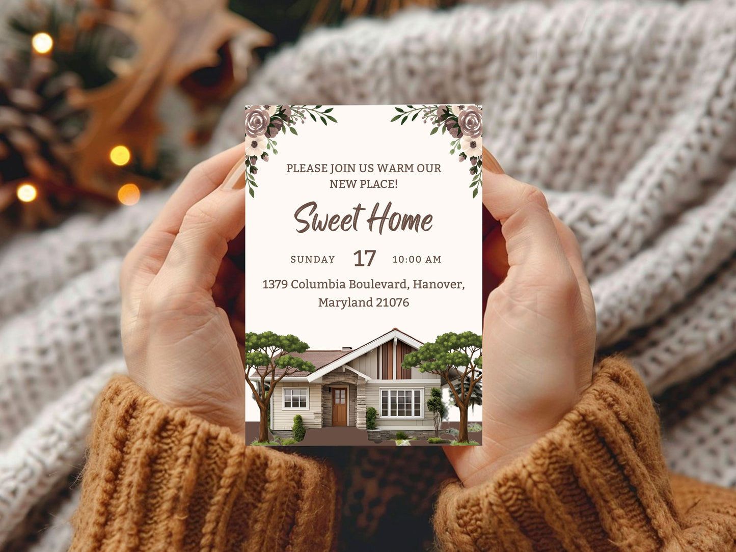 Floral Elegant Housewarming Card – Sophisticated New Home Invitation – Printable Template