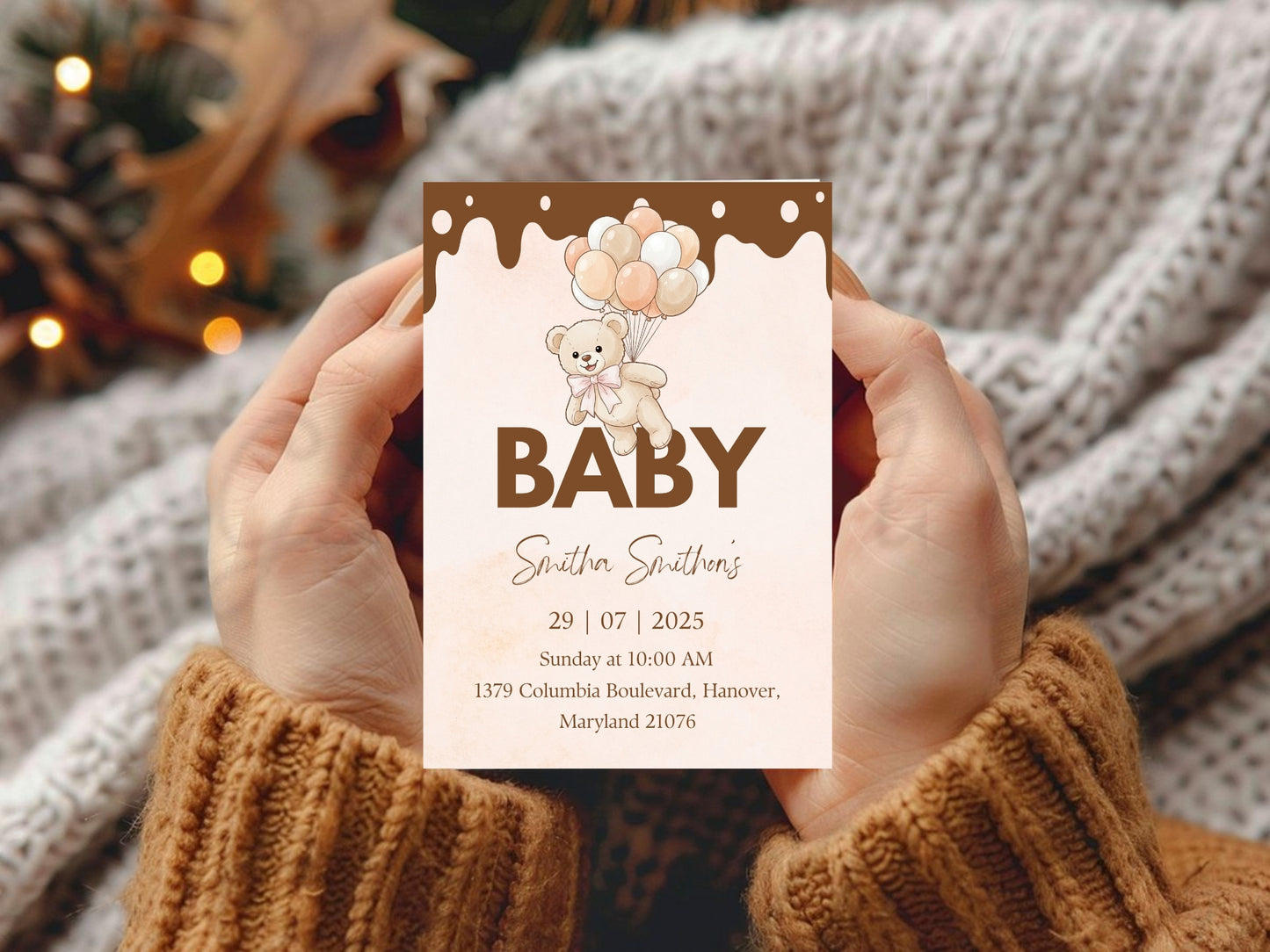 Chocolaty Theme Baby Shower Invitation – Sweet Brown Baby Shower Card – Printable Template