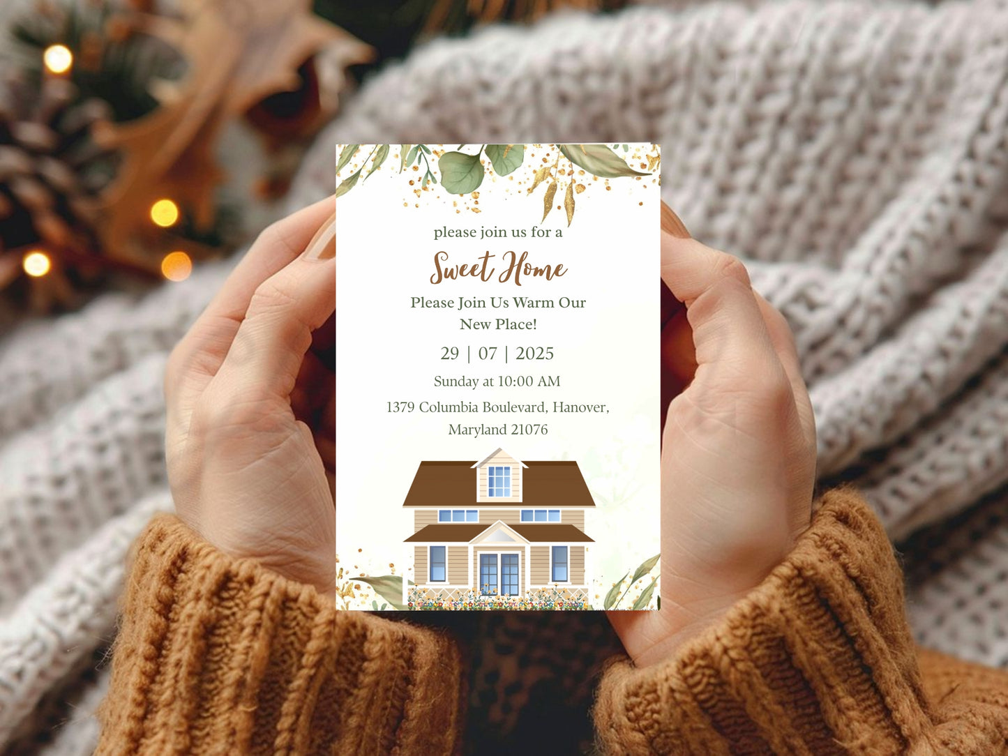 Elegant Floral Housewarming Card – Sophisticated New Home Invitation – Printable Template