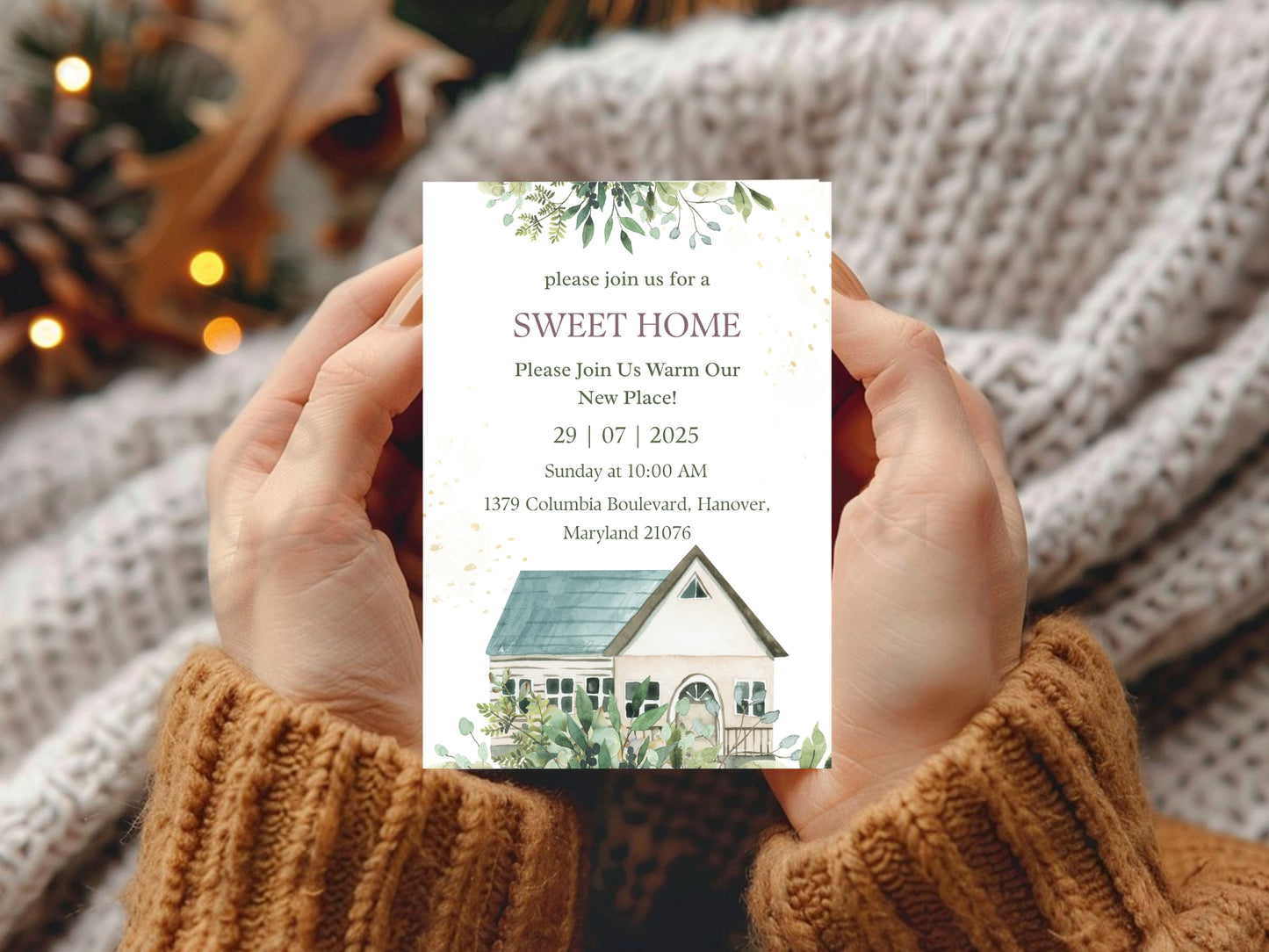 Elegant Floral Housewarming Card – Sophisticated New Home Invitation – Printable Template