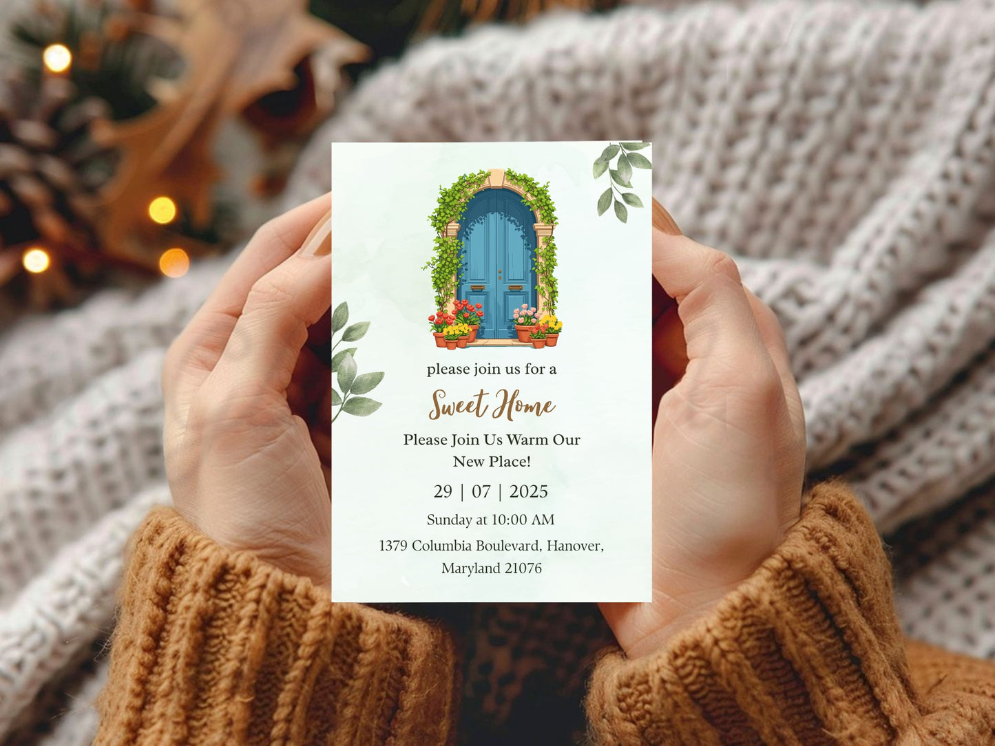 Floral Elegant Housewarming Card – Sophisticated New Home Invitation – Printable Template