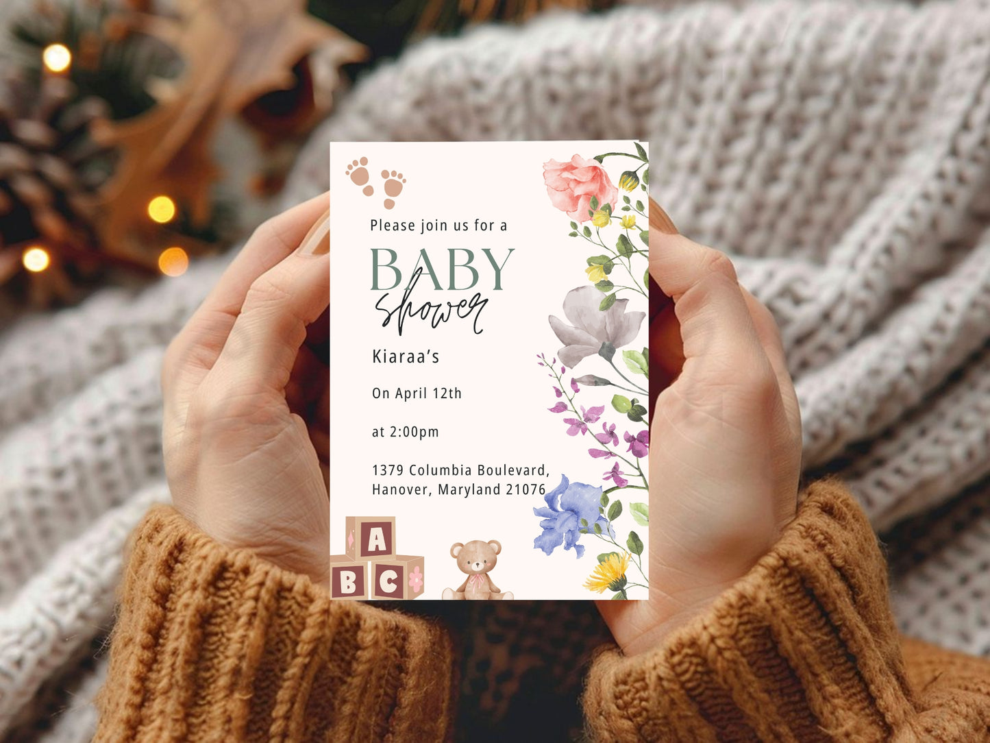 Cute & Minimal Floral Baby Shower Invitation Template | Editable Elegant Baby Shower Invite | Instant Download Printable Card