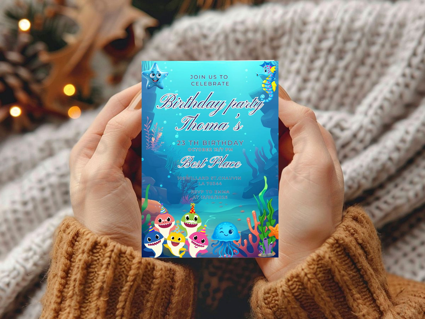 Underwater Theme Birthday Invitation - Ocean Party Kids Birthday Invite