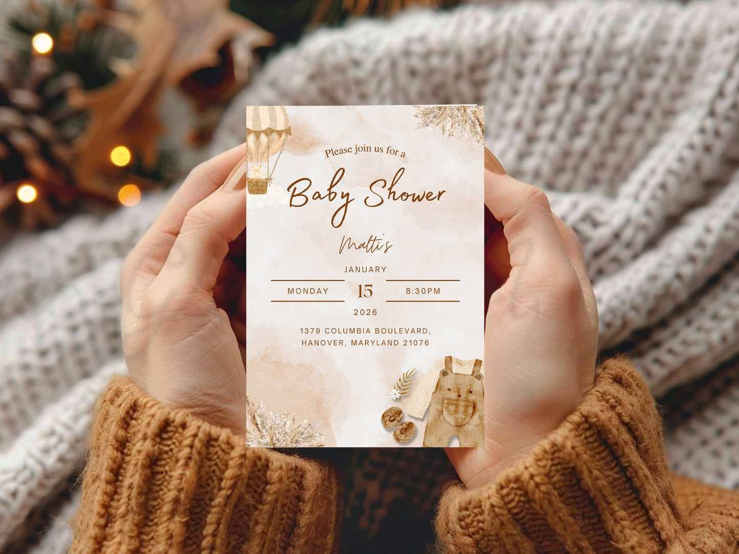 Simple Elegant Baby Shower Card Template – Minimal Neutral Baby Shower Invitation – Printable Digital Download