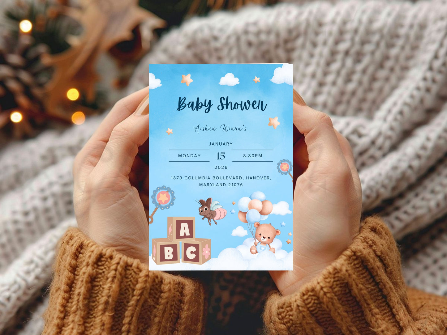 Cold Cloud Baby Shower Card – Minimalist Blue & Gray Baby Greeting Card