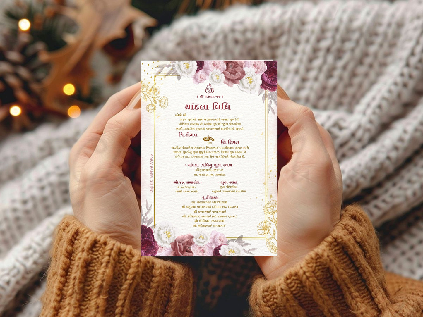 Floral Theme Chandla Vidhi Card Design in English | Elegant Traditional Wedding Invitation