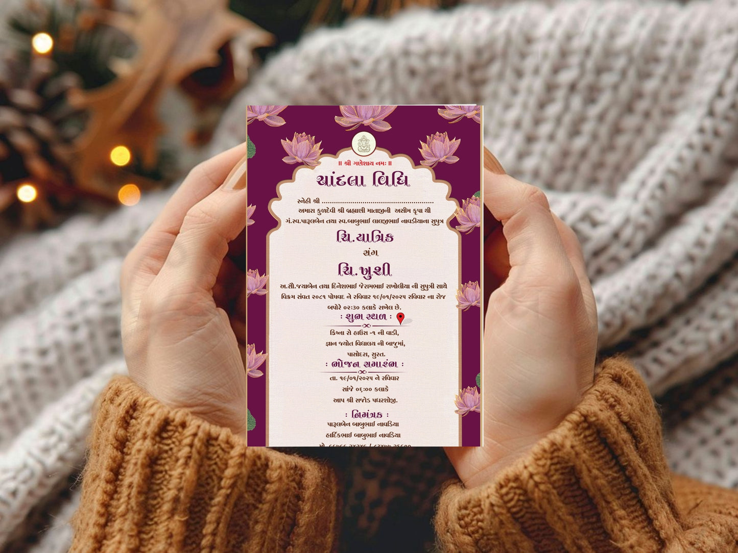 Delicate Floral Chandla Vidhi Card – Modern Elegant Design