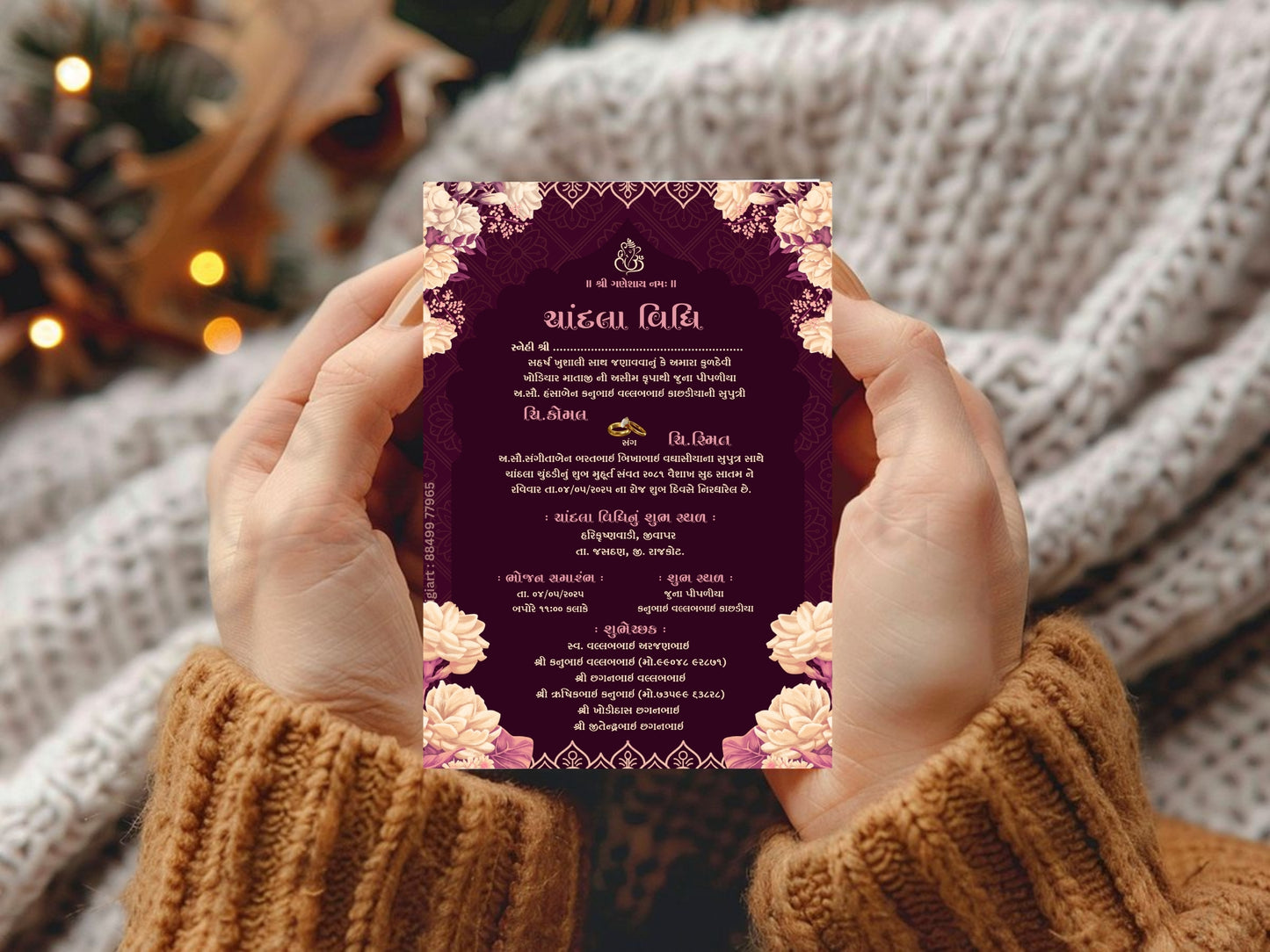 Premium Floral Theme Chandla Vidhi Card Design in English | Luxury Traditional Wedding Invitation