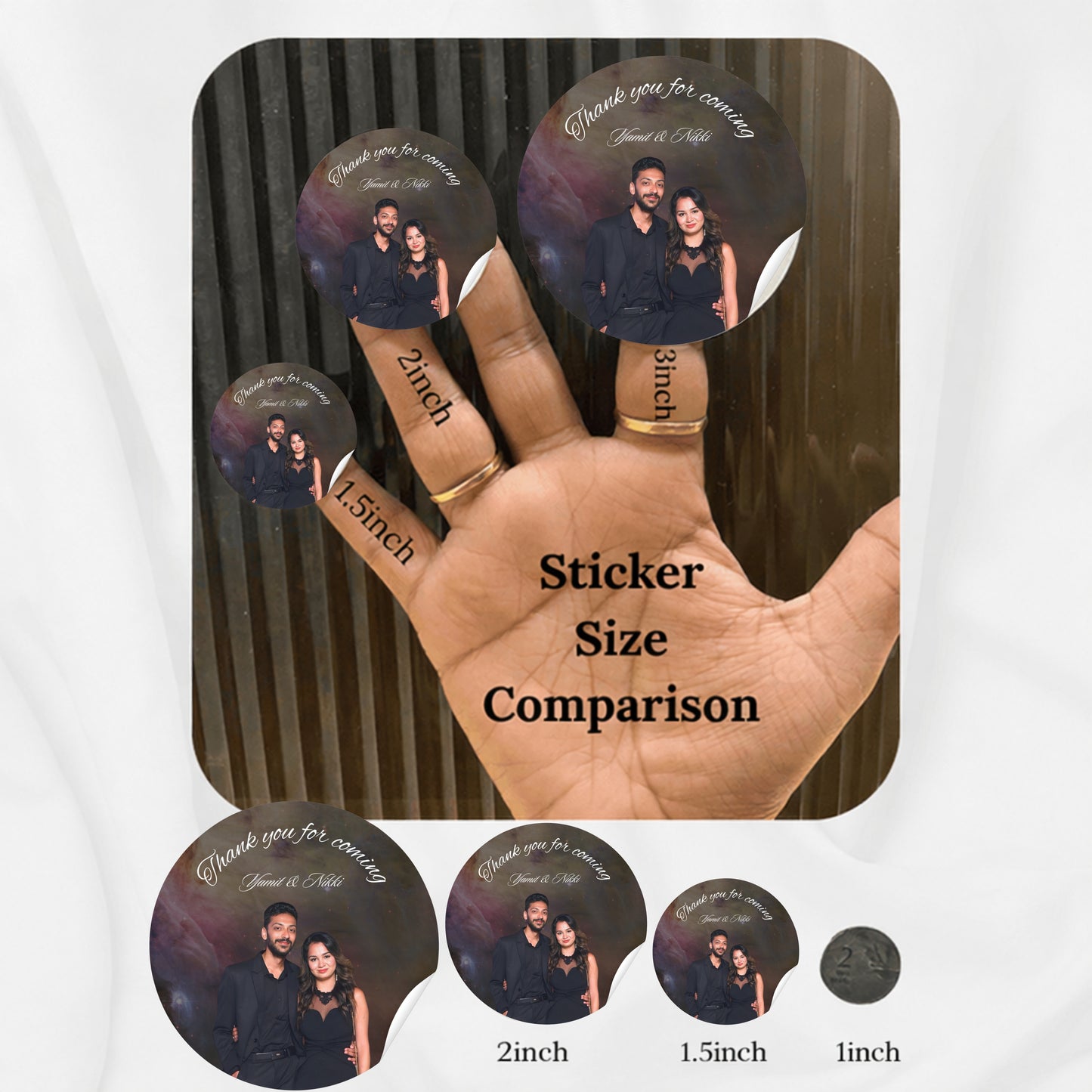 Personalized Black Wedding Thank You Stickers with Couple Picture