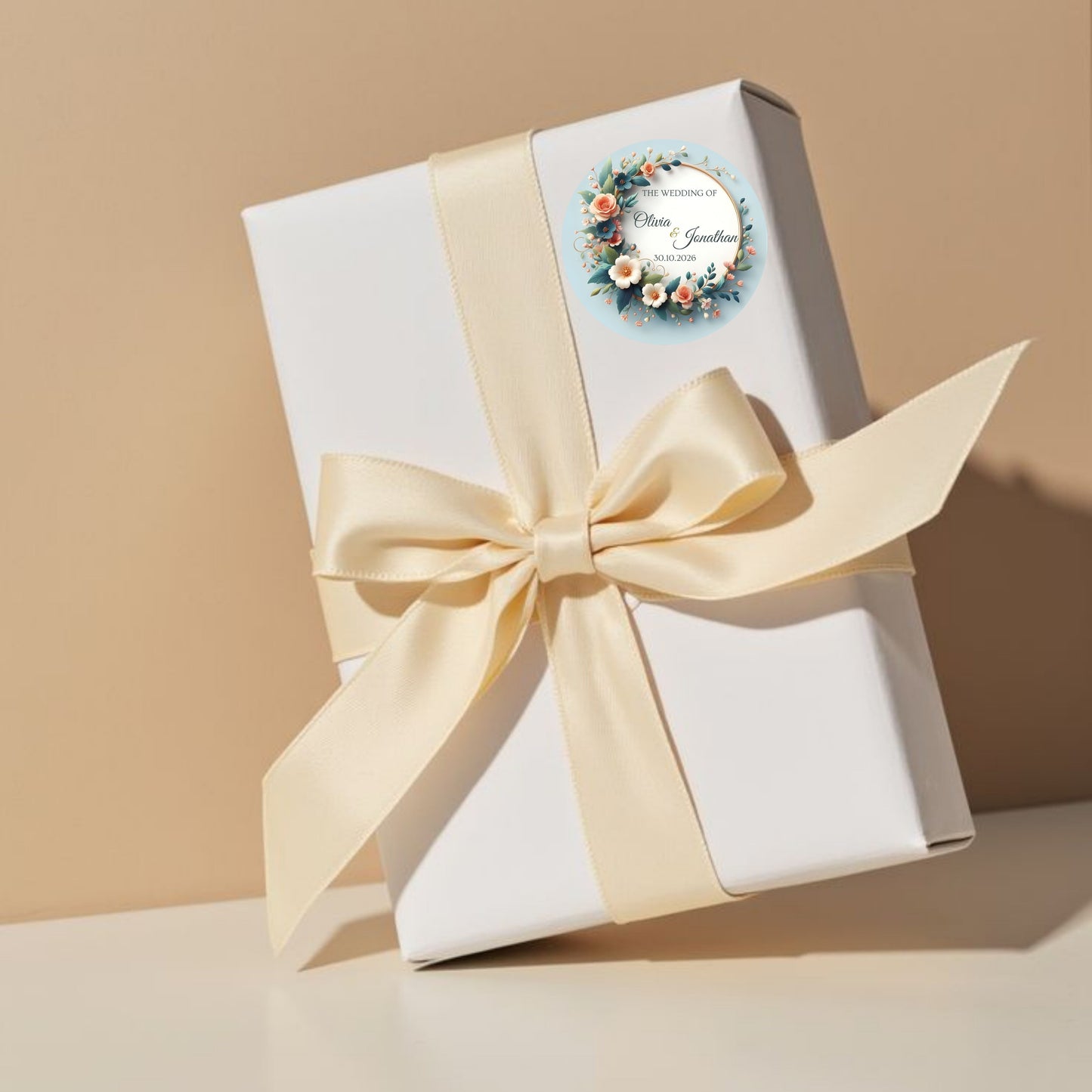 red Floral Wedding Thank You Stickers – Custom Name & Date Labels