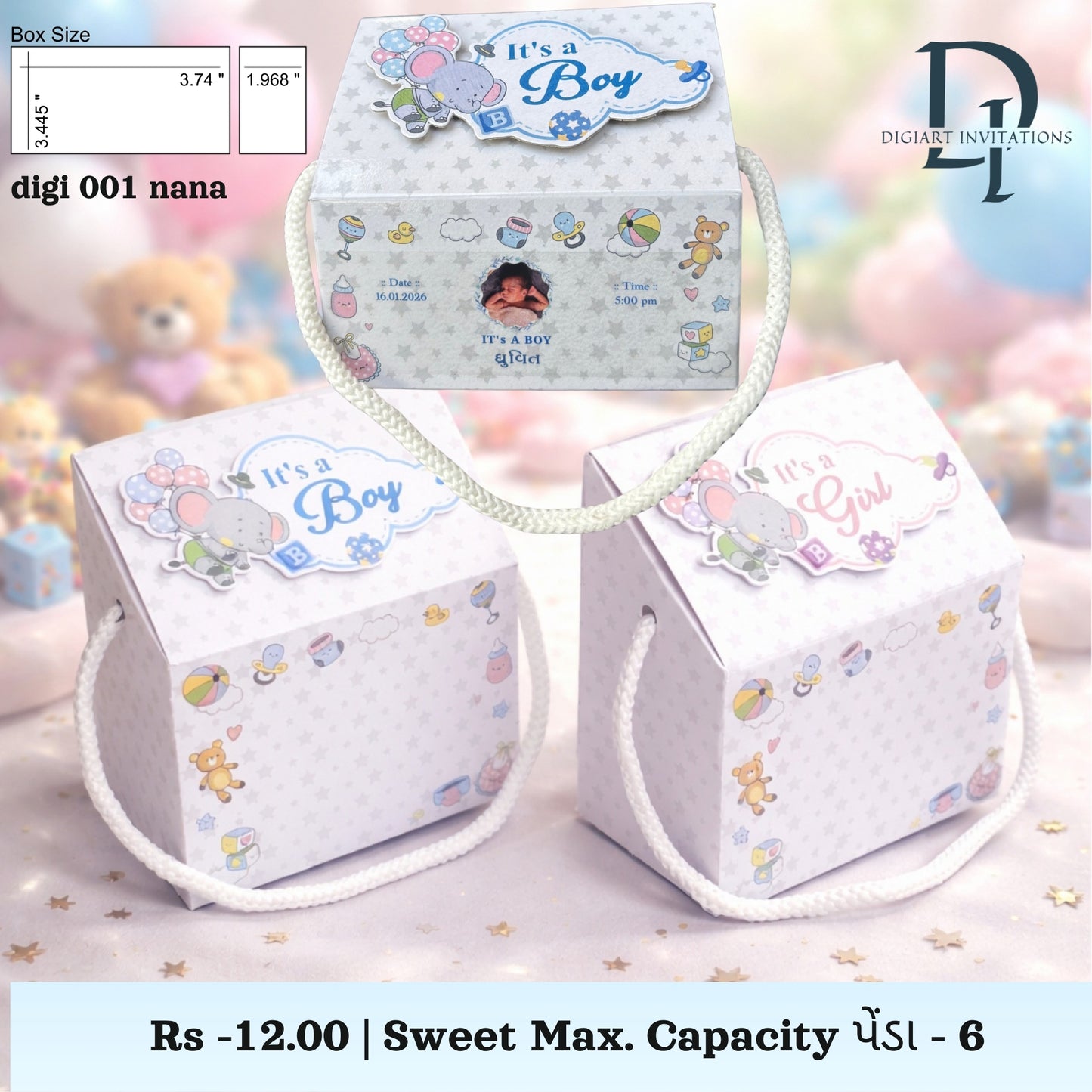 White Cute Minimal Theme Baby Born Return Gift Sweet Box | Elegant Newborn Celebration Box For Boy & Girl