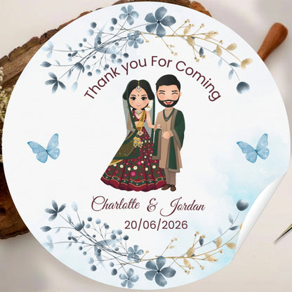 Blue Floral Wedding Thank You Stickers – Custom Name & Date Labels
