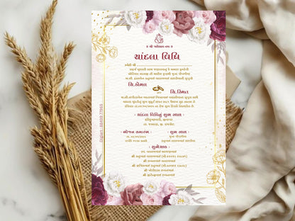 Floral Theme Chandla Vidhi Card Design in English | Elegant Traditional Wedding Invitation
