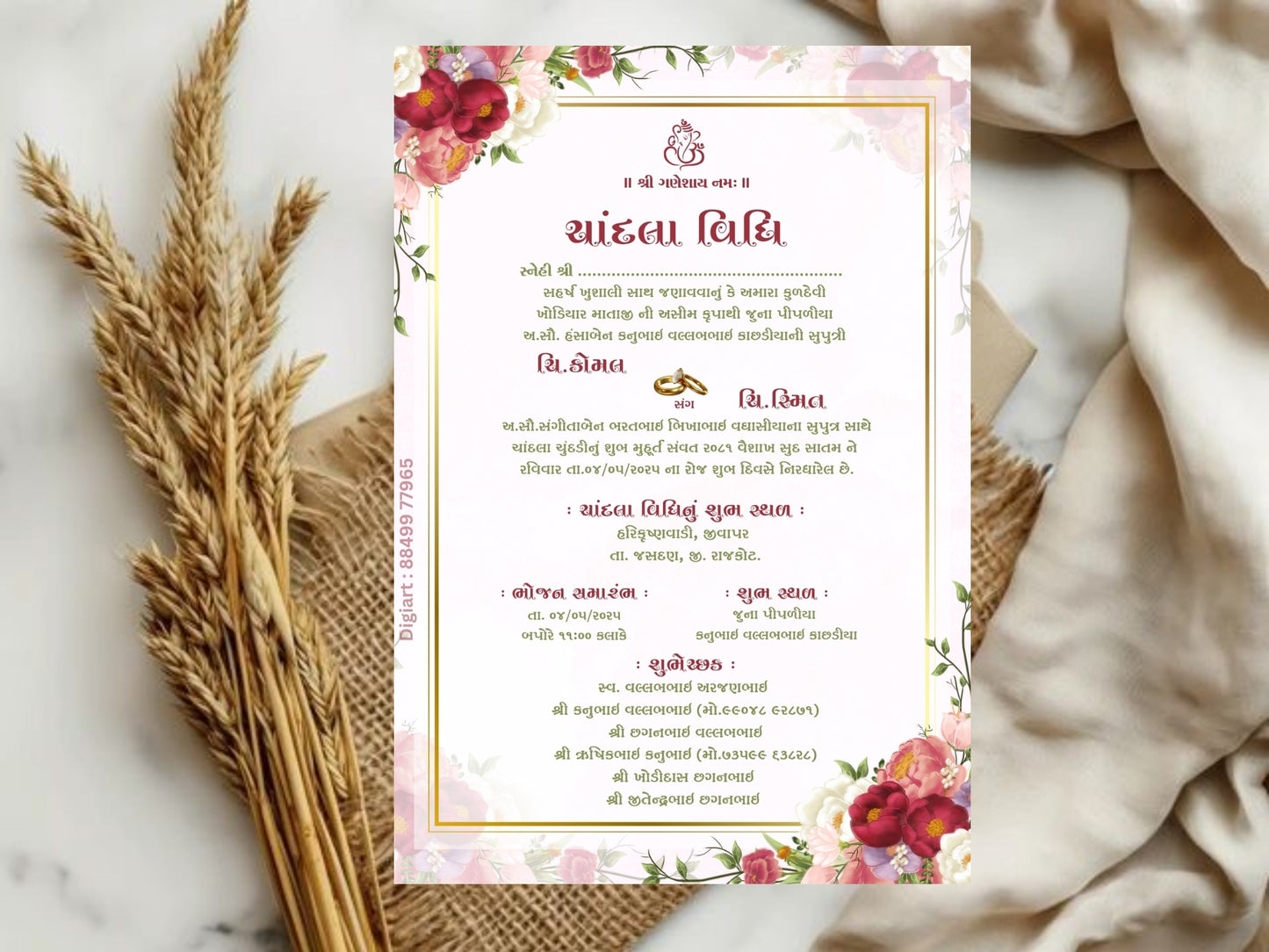 Floral Elegant Theme Chandla Vidhi Card Design in English | Premium Traditional Wedding Invitation