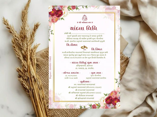 Floral Elegant Theme Chandla Vidhi Card Design in English | Premium Traditional Wedding Invitation