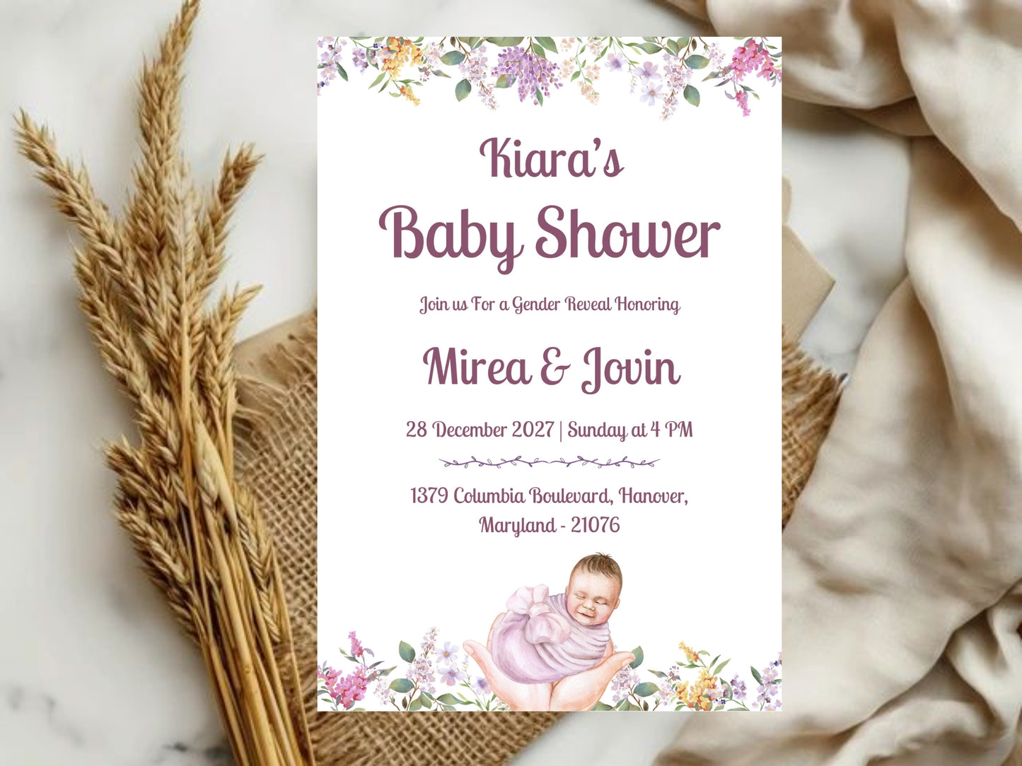 Baby Theme Baby Shower Invitation – Cute Elegant Baby Shower Card – Printable Template