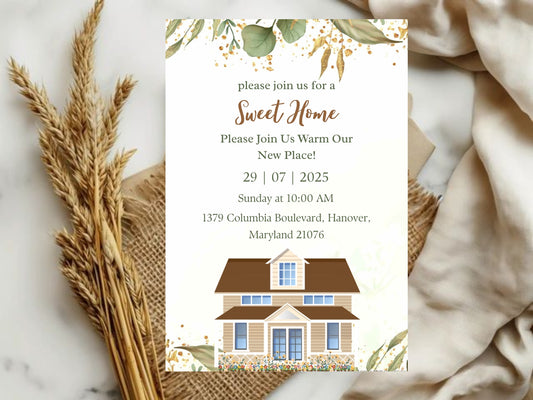 Elegant Floral Housewarming Card – Sophisticated New Home Invitation – Printable Template