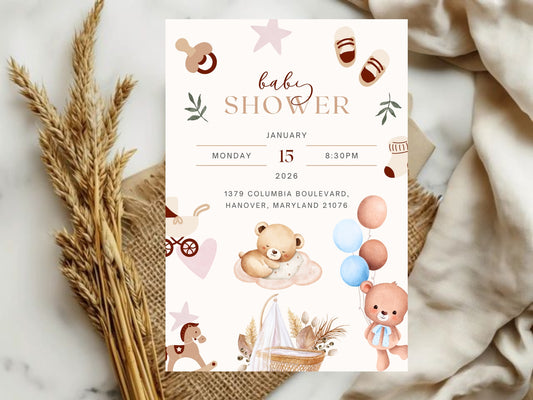 Cute Baby Bear Baby Shower Card – Adorable Teddy Bear Greeting Card