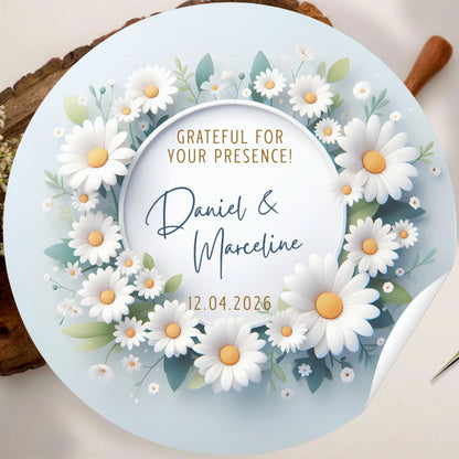 White Floral Wedding Thank You Stickers | Personalized Custom Favor Labels