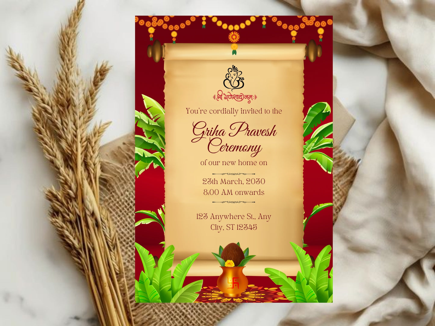 Royal Theme Vastu Pujan Card – Elegant Luxury Invitation
