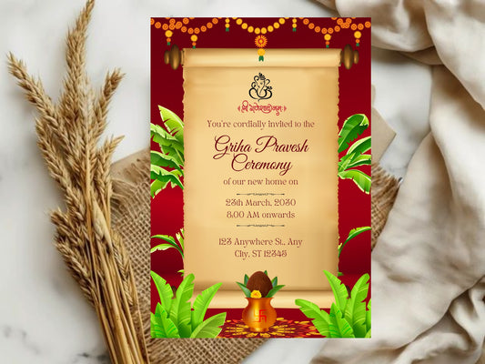 Royal Theme Vastu Pujan Card – Elegant Luxury Invitation