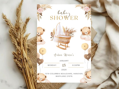 Baby Bear Baby Shower Card – Cute & Elegant Teddy Bear Greeting Card