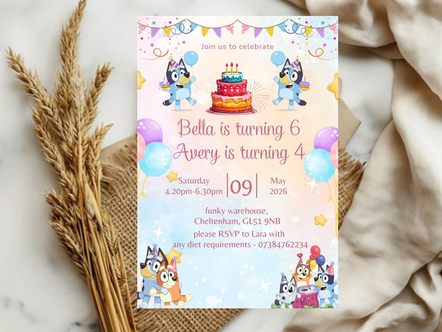 Simple Elegant Cartoon Theme Birthday Invitation | Kids Digital Party Invite