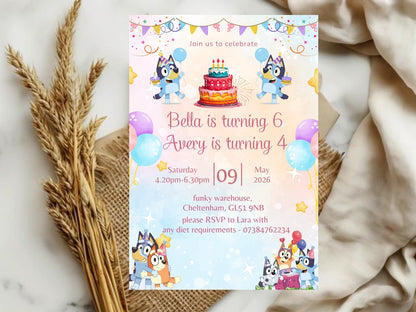 Simple Elegant Cartoon Theme Birthday Invitation | Kids Digital Party Invite