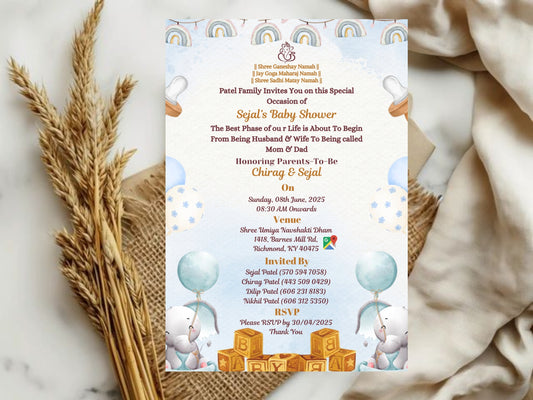 Watercolor Theme Baby Shower Invitation Card Design | Artistic & Elegant