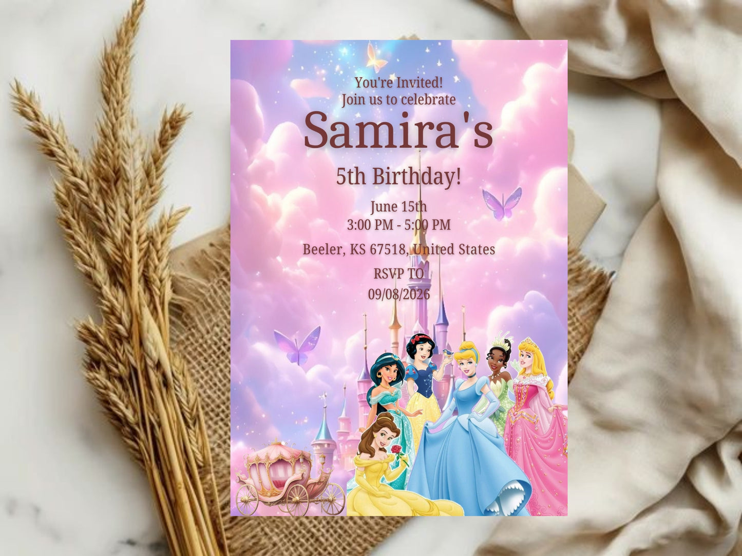 Cinderella Theme Birthday Invitation Card – Magical Princess Party Invite