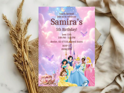 Cinderella Theme Birthday Invitation Card – Magical Princess Party Invite