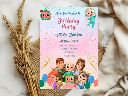 Shop rainbow cartoon theme birthday invitation cards. Editable and printable colorful kids party invite with fun rainbow cartoon design. Instant download available.