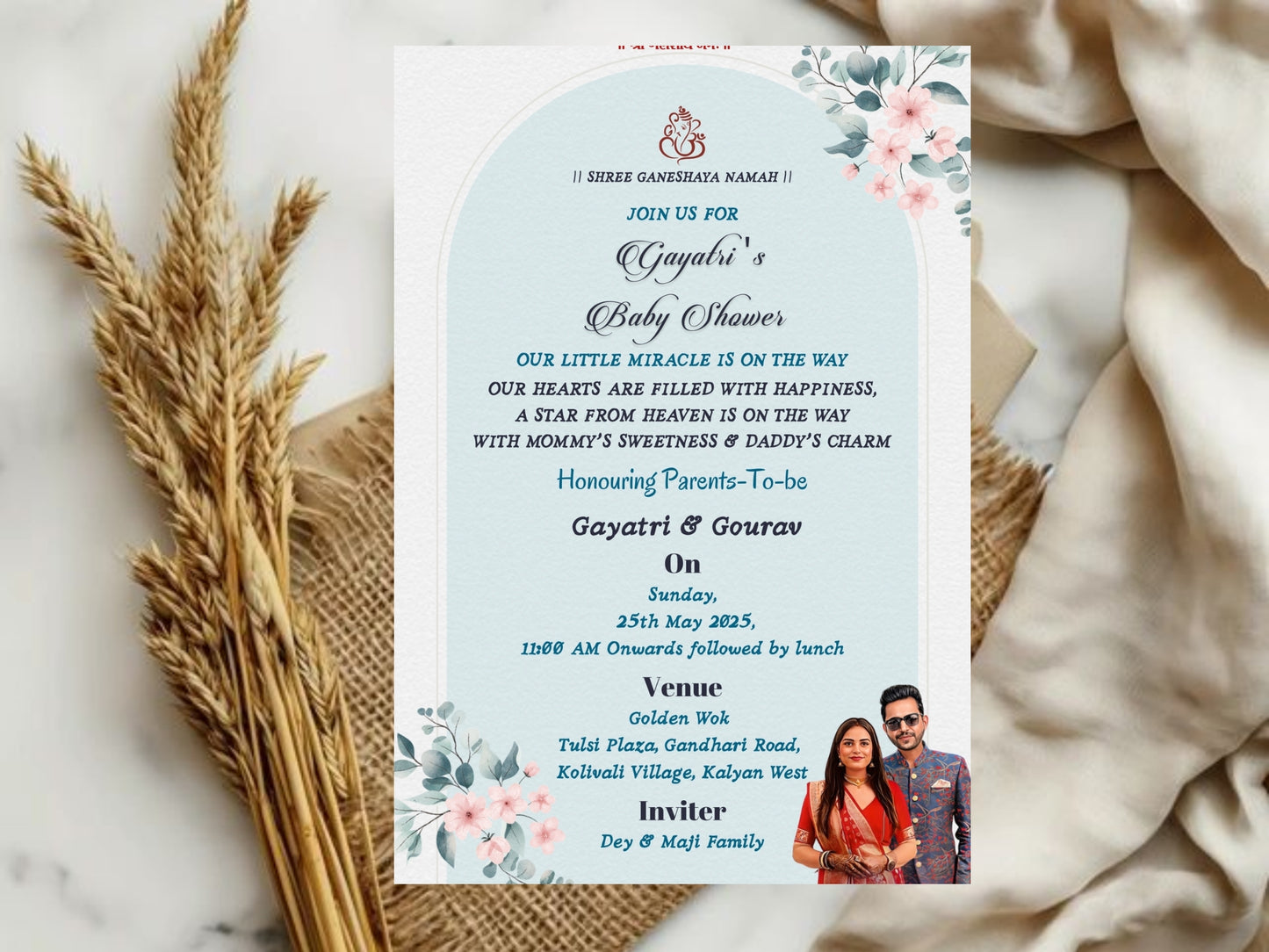 Floral Elegant Baby Shower Invitation – Sophisticated Baby Shower Card – Printable Template